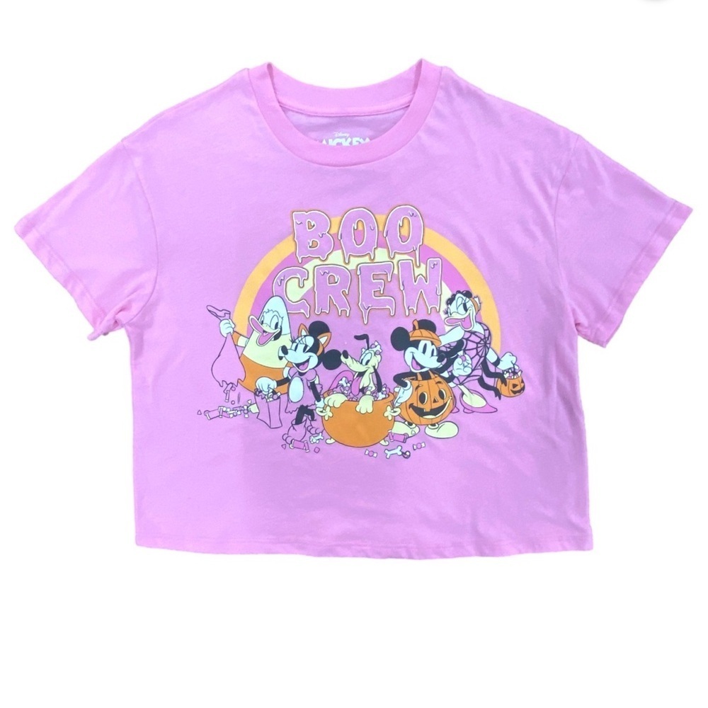 MINNIE MOUSE BOO CREW CROPPED T-SHIRT - PINK MULTI SIZES (NEW WITH TAGS)